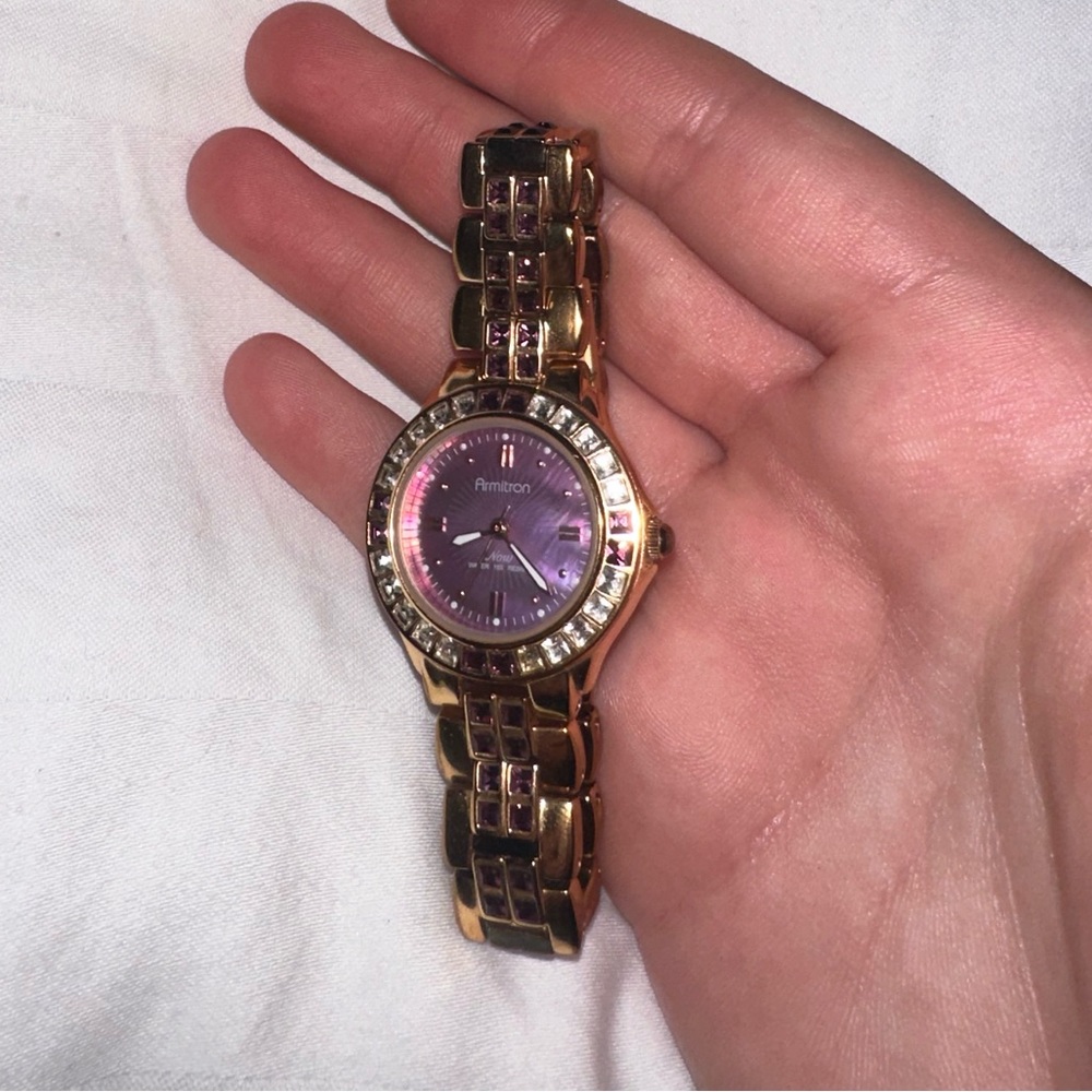 Armitron Gold and Purple Jewelry Watch with Intricate Design